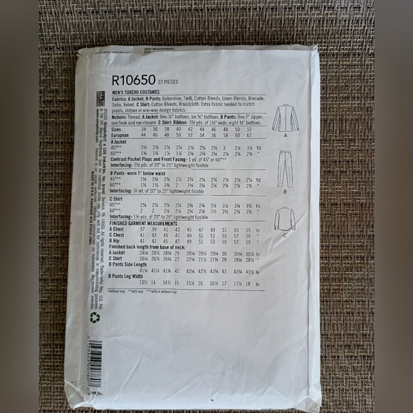 Simplicity men's size 34-42 Beetlejuice tuxedo costume sewing pattern. - Picture 2 of 2